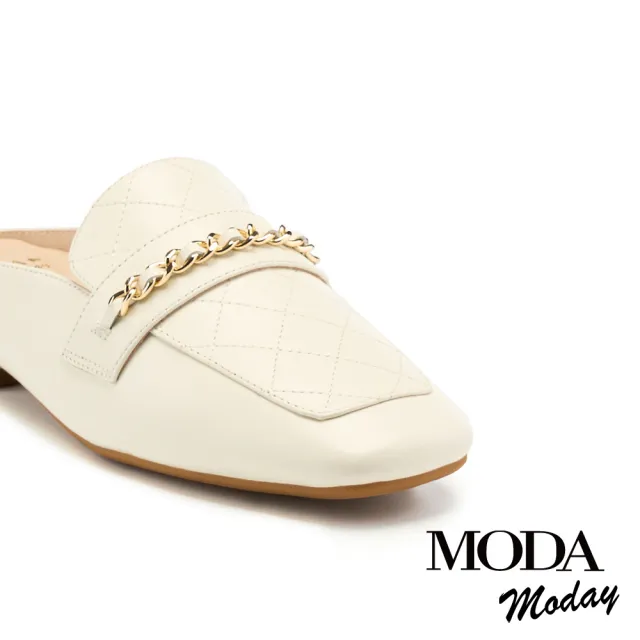 【MODA Luxury】韓系質感全真皮方頭低跟穆勒鞋(白)