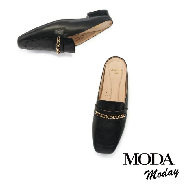 【MODA Luxury】韓系質感全真皮方頭低跟穆勒鞋(黑)