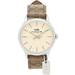【COACH】白錶盤X卡其PVC LOGO錶帶手錶
