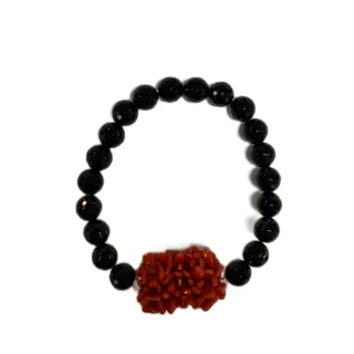 【ZENDAR】頂級天然紅珊瑚直側球黑瑪瑙白水晶手鍊 108802(天然頂級沙丁紅珊瑚)