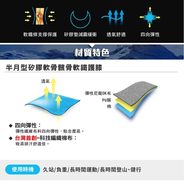 【ATUNAS 歐都納】台灣製半月型矽膠軟骨髕骨軟鐵護膝/登山健行運動護具(A1SAGZ02黑/彈性支撐/透氣吸溼排汗)