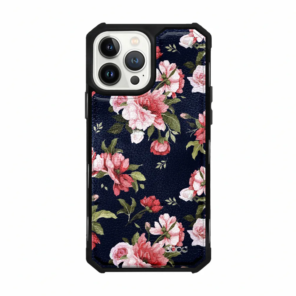 【apbs】iPhone 13 Pro Max / 13 Pro / 13 軍規防摔皮革磁吸手機殼(經典牛紋-粉玫瑰-上光版-黑殼)
