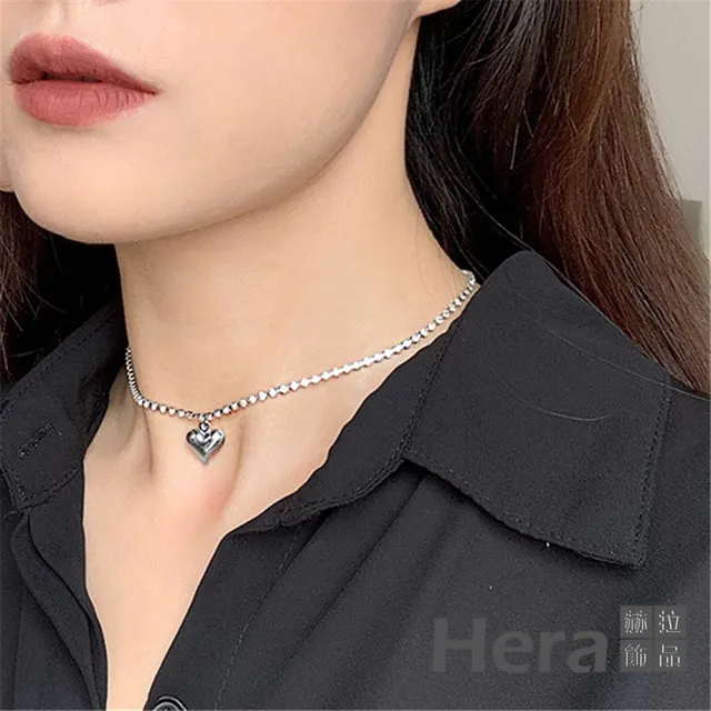 【HERA 赫拉】ll現貨ll閃鑽項圈銀色愛心鎖骨練 H110120312(飾品)