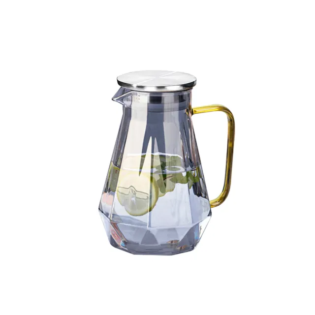 【日本FOREVER】耐熱玻璃時尚鑽石紋鐵灰款不鏽鋼把手水壺(1500ML)
