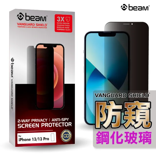 【BEAM】iPhone 13/13 Pro 6.1吋雙向防窺耐衝擊鋼化玻璃保護貼(商務人士首選)