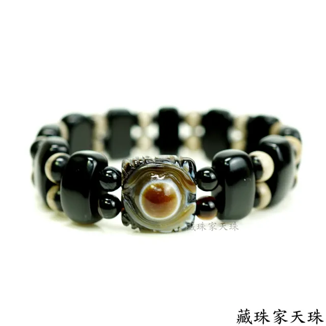 【藏珠家】精品小四方財咒天眼黑玉髓板珠天珠手鍊-2