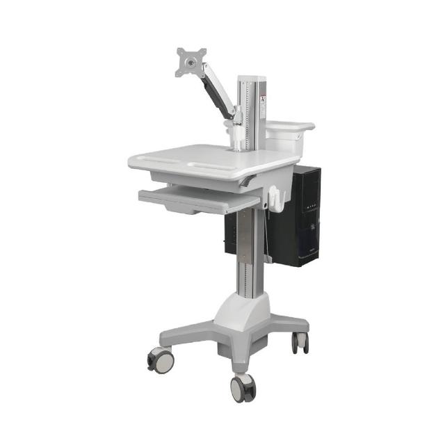 ErgoGrade EGCNR02 移動式螢幕支架，專為20吋以下至27吋顯示器設計，提供靈活調整與穩定支撐。產地臺灣，享有3年保固保障。顏色白色系，材質採用鋼/鋁合金/塑膠，VESA安裝孔位相容100x100 / 75x75 mm。螢幕載重2~8kg，桌面載重≤7.5kg，包裝尺寸1420 x 715 x 260 mm（長*寬*高）。適合辦公與居家使用，提升工作效率與舒適度。