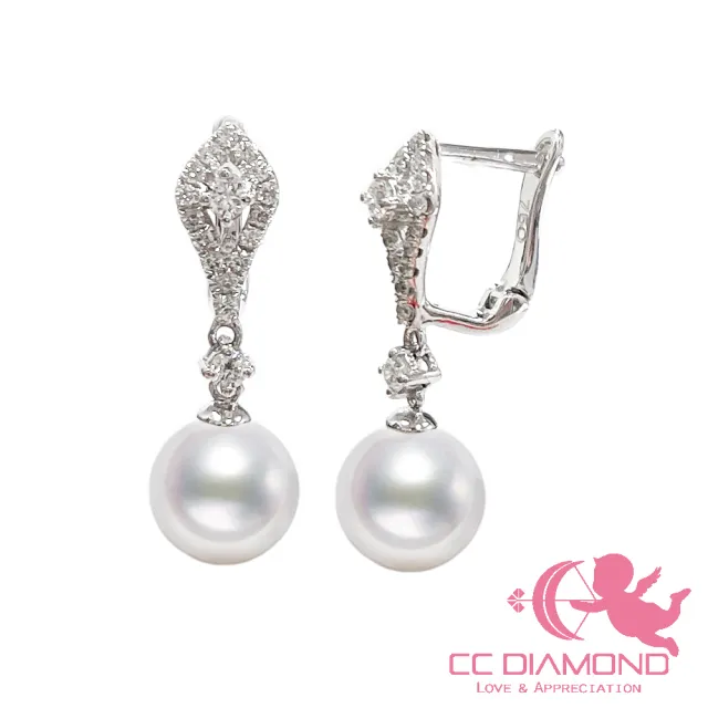【CC Diamond】天然鑽石 日本AKOYA珍珠耳環(日本製)