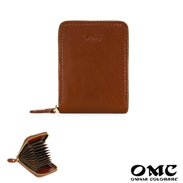 【OMC•植鞣革】豎款風琴式牛皮卡片夾95045(棕色)