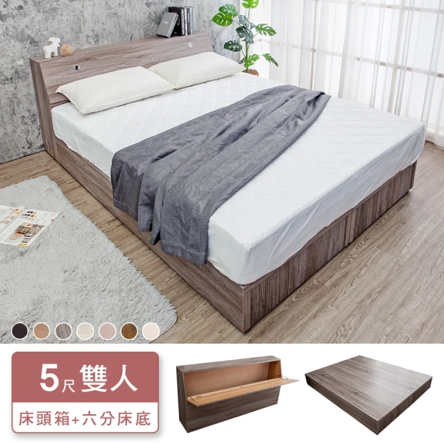 【BODEN】米恩5尺雙人床房間組-2件組-床頭箱+六分床底(古橡色-七色可選-不含床墊)