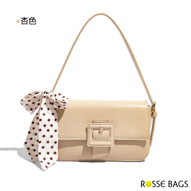 【Rosse Bags】浪漫優雅絲巾軟皮手提肩背包(現+預  杏色 / 粉色 / 棕色 / 黑色)