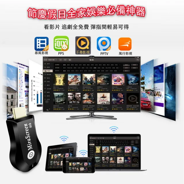 【DW 達微科技】六代進階版 MiraScreen全自動無線影音電視棒(附4大好禮)