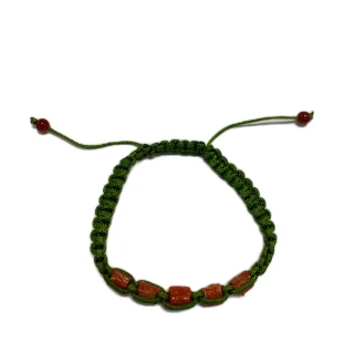 【ZENDAR】頂級天然紅珊瑚鼓形編織手鍊 79084-G(綠色編織手鍊)