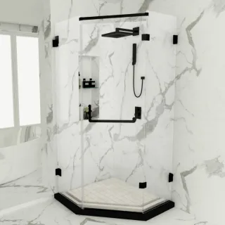 【ITAI 一太】黑色-五角型淋浴門/強化玻璃/內或外開門(寬100+100內x高200cm)