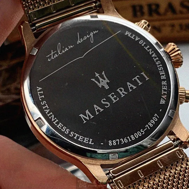 【MASERATI 瑪莎拉蒂】瑪莎拉蒂男女通用錶型號R8873618005(黑色錶面玫瑰金錶殼玫瑰金色米蘭錶帶款)