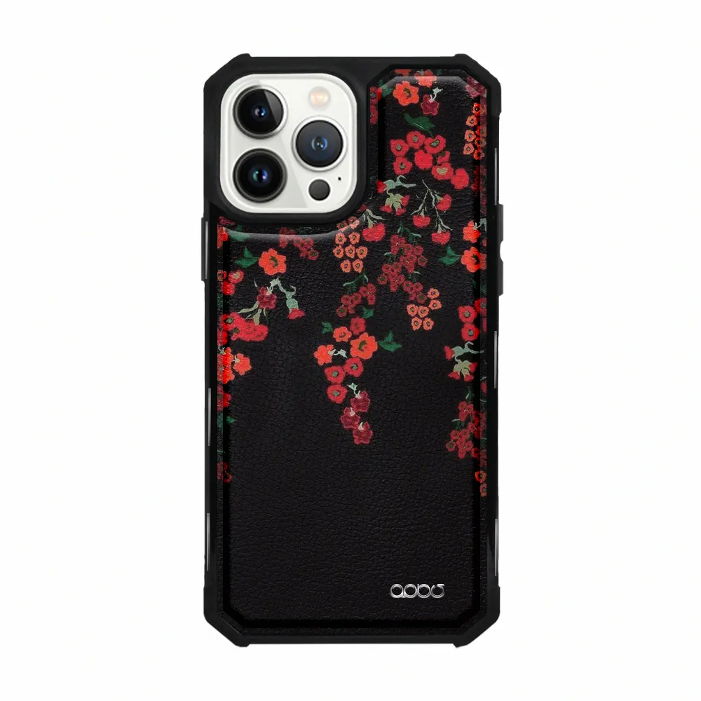 【apbs】iPhone 13 Pro Max / 13 Pro / 13 軍規防摔皮革磁吸手機殼(千日紅-黑殼)