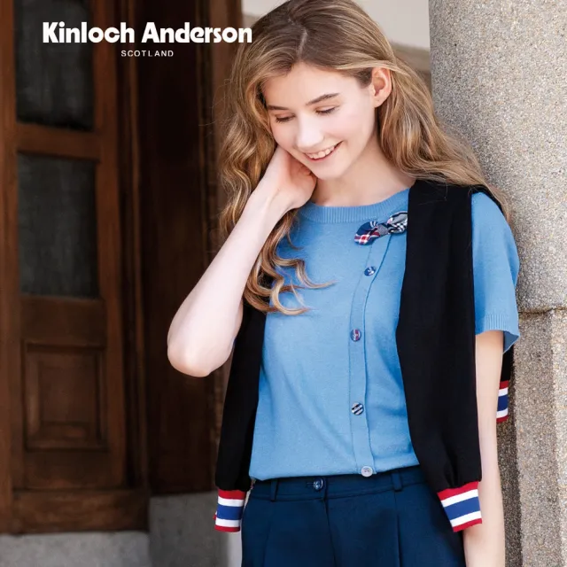 【Kinloch Anderson】斜襟飾扣針織上衣  金安德森女裝(藍)
