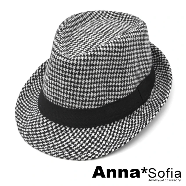 【AnnaSofia】紳士帽爵士帽禮帽-摩登小千鳥紋 現貨(黑白系)