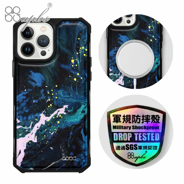 apbs iPhone 13 Pro Max / 13 Pro / 13 軍規防摔皮革磁吸手機殼(抽象畫-黑殼)