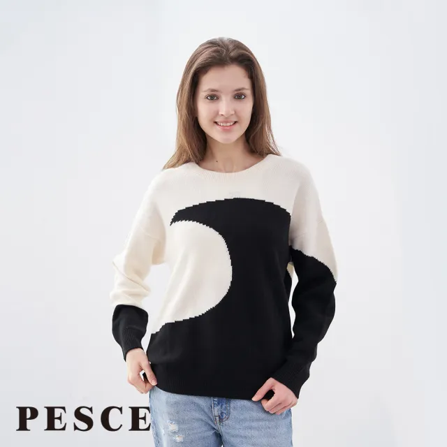 【PESCE】100%Cashmere喀什米爾千鳥造型長袖圓領毛衣