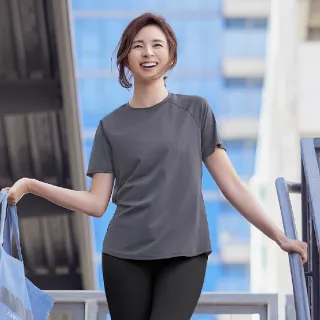【STL】yoga 韓國 女 運動 連肩袖 短袖 上衣 T恤 Cooling Dry BASIC 涼感 快乾(巧克力灰GraceCharcoal)
