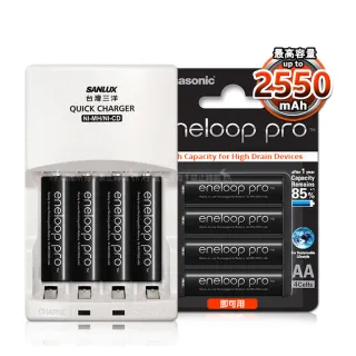 【SANYO 三洋】智慧型充電器+國際牌eneloop PRO 黑鑽款低自放充電電池(3號2550mAh+4號950mAh 各4顆)