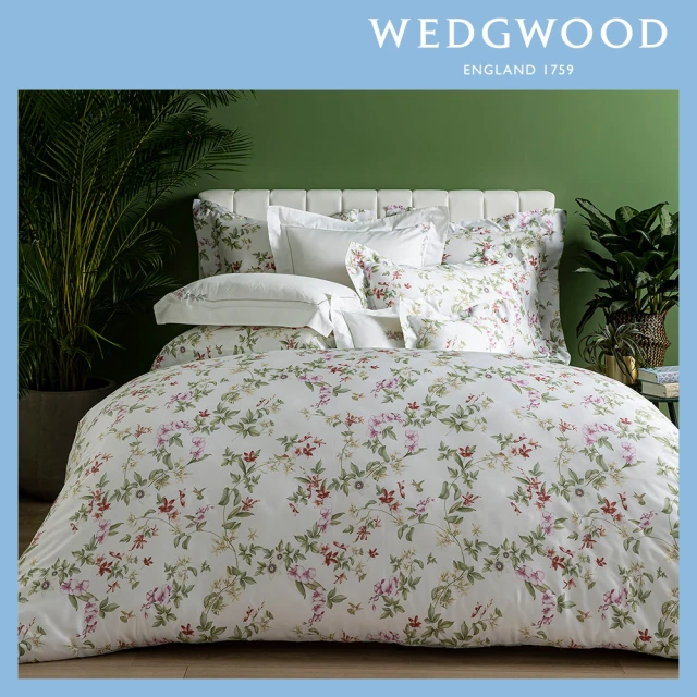 【WEDGWOOD】100%天絲300織床包兩用印花被套枕套四件組-蜂鳥(特大)