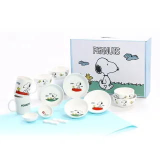 【CorelleBrands 康寧餐具】SNOOPY史努比14件式陶瓷碗盤餐具禮盒(LOVELY/HOME/ICECREAM/SNOW 4款任選)
