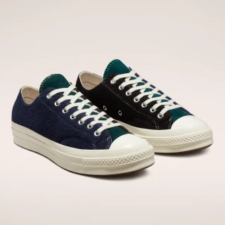 【CONVERSE品牌旗艦店】CHUCK 70 1970 OX 低筒 休閒鞋 男鞋 女鞋 三色拼接 黑綠藍色(172268C)