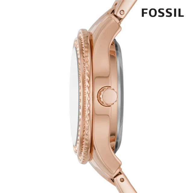 【FOSSIL 官方旗艦館】Stella 雙鑽圈縷空錶面女錶 玫瑰金不鏽鋼鍊帶 手錶 34MM ME3211
