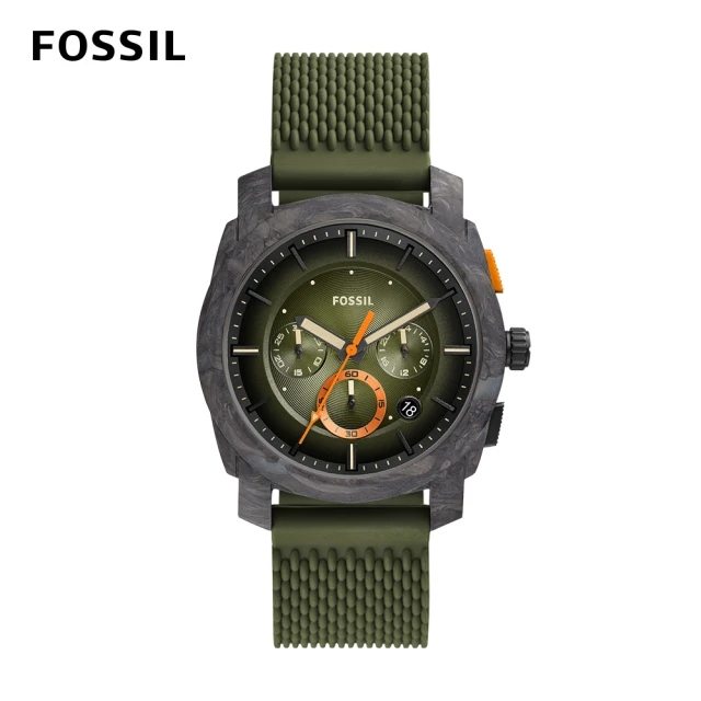 【FOSSIL 官方旗艦館】Machine 三眼賽車風格手錶 綠色矽膠錶帶 42MM FS5872