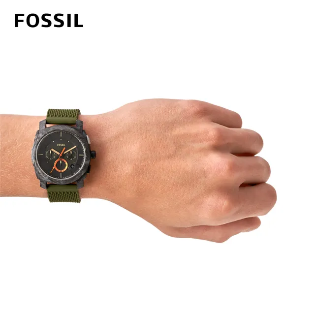 【FOSSIL 官方旗艦館】Machine 三眼賽車風格手錶 綠色矽膠錶帶 42MM FS5872