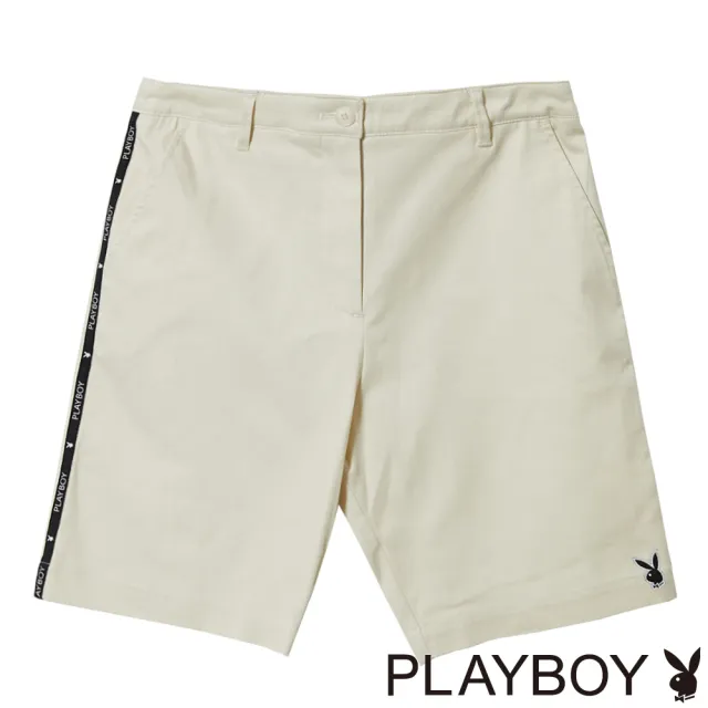 【PLAYBOY】LOGO織帶休閒褲(米白色)