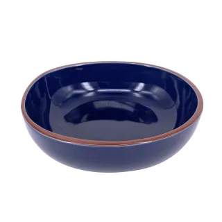 【YU Living 信歐傢居】北歐陶瓷不規則沙拉碗二件組 餐碗(450ml/3色/藍色/棕色/薄荷綠色)