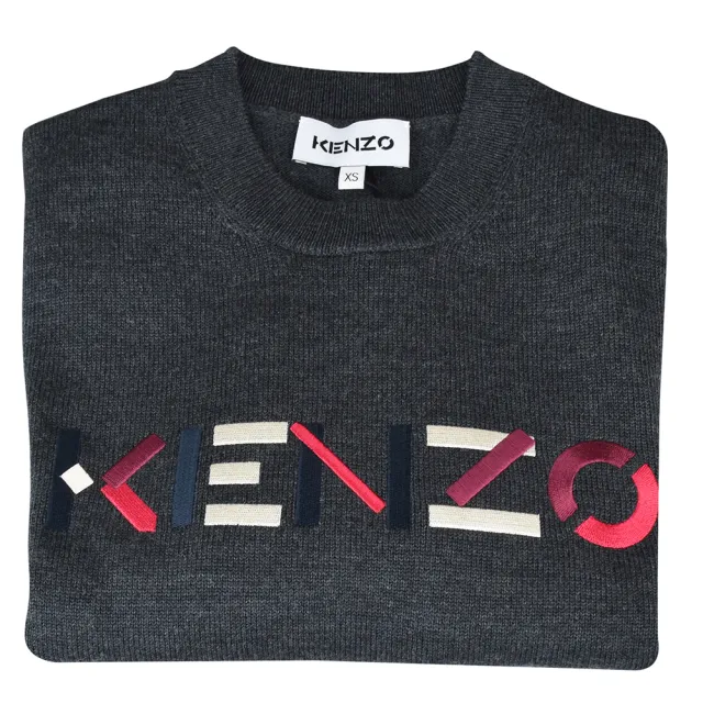 【KENZO】經典色彩logo設計套頭羊毛長袖毛衣(女裝/深灰)