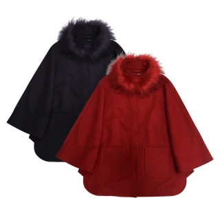【法國JA】時尚款兩用羊毛斗篷大衣(2色任選)