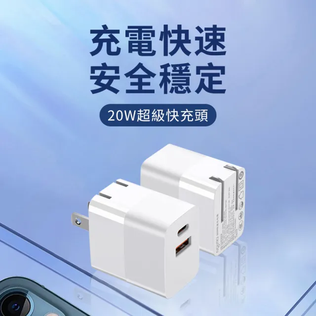 【YUNMI】20W摺疊充電頭 USB+PD 充電器 Type-C/iPhone充電頭 豆腐頭(iPhone 14/15充電器)