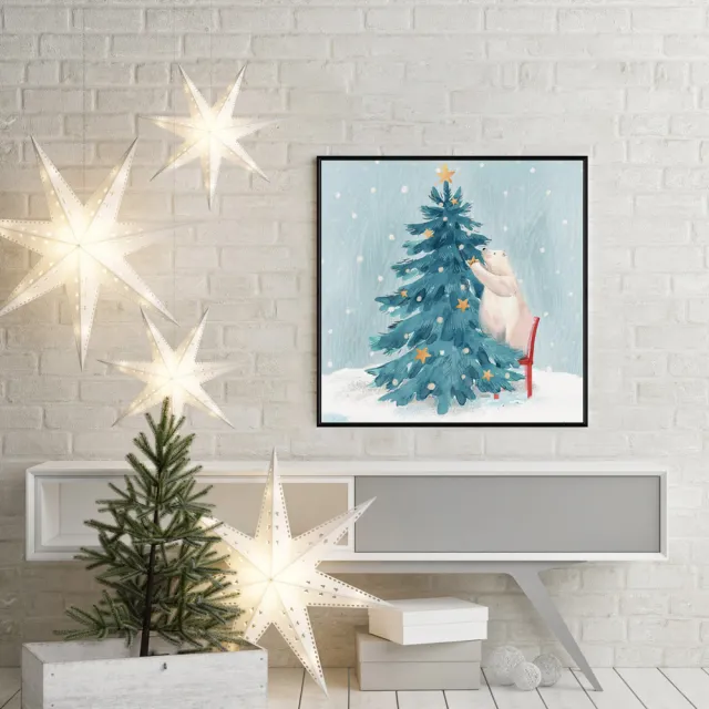 【菠蘿選畫所】銀白世界裡裝飾聖誕樹-40x40cm(佈置/聖誕節掛畫/交換禮物/空間佈置/北歐/臥房/方形/掛畫)
