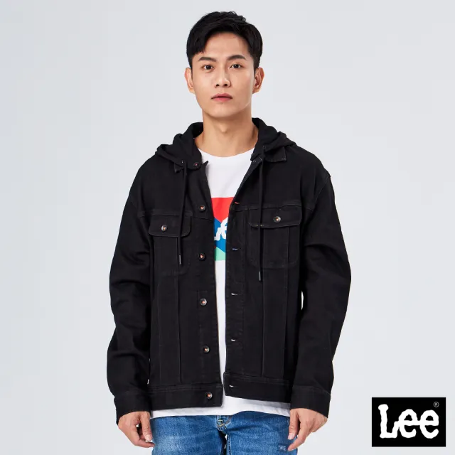 【Lee】男裝 牛仔外套 / 經典連帽 騎士黑 舒適版型(LL210312898)