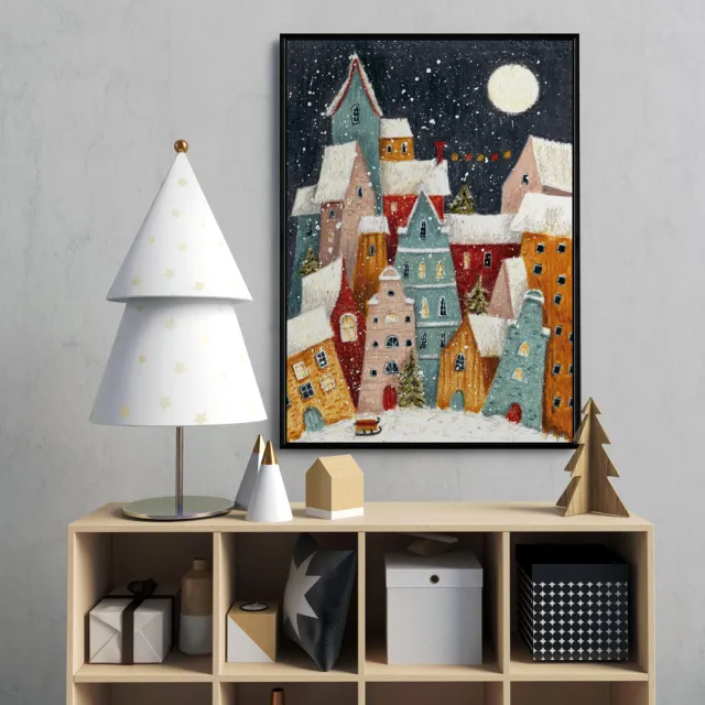 【菠蘿選畫所】平安夜的月亮 - 30x40cm(角落小品/玄關裝飾//聖誕節畫作/交換禮物)