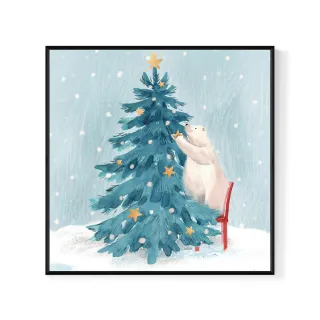 【菠蘿選畫所】銀白世界裡裝飾聖誕樹-60x60cm(佈置/聖誕節掛畫/交換禮物/空間佈置/北歐/臥房/方形/掛畫)