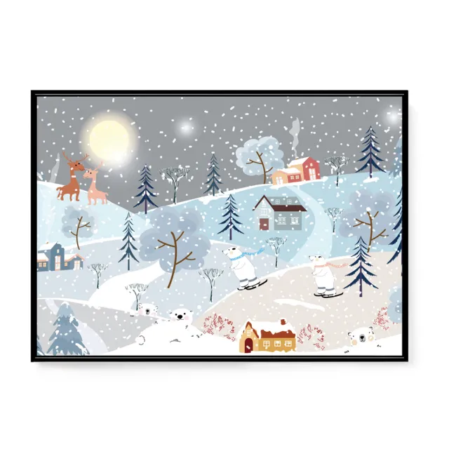 【菠蘿選畫所】雪白聖誕家園-42x60cm(交換禮物/北歐風/客廳掛畫/空間佈置/聖誕節掛畫)