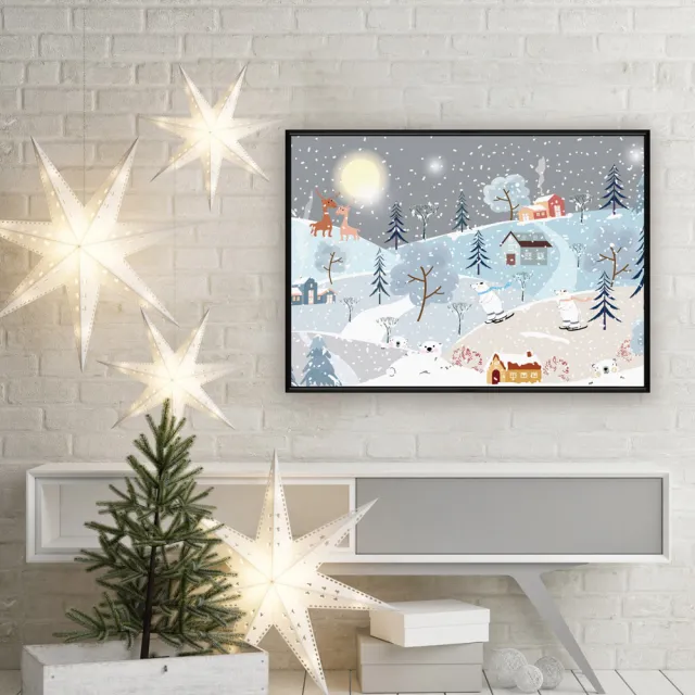 【菠蘿選畫所】雪白聖誕家園-42x60cm(交換禮物/北歐風/客廳掛畫/空間佈置/聖誕節掛畫)