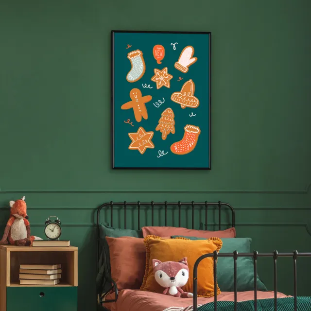 【菠蘿選畫所】聖誕賀卡－薑餅人-50x70cm(冬天/臥房掛畫/交換禮物/複製畫/民宿/北歐/空間/聖誕節掛畫)