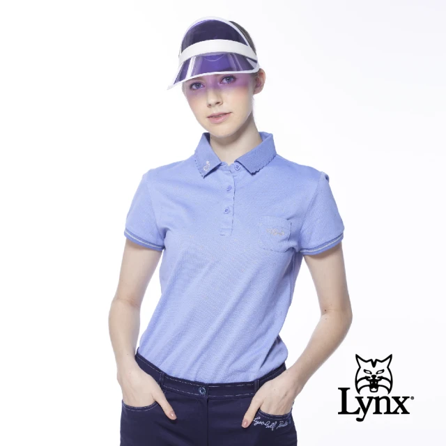 【Lynx Golf】女款吸排抗UV涼感小胸袋Lynx字樣印花短袖POLO衫/高爾夫球衫(紫色)