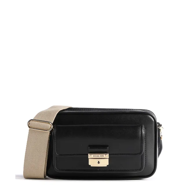 【Michael Kors】專櫃春夏新款防刮牛皮斜背/側背兩用方包(斜背包 側背包 側肩包 黑色)