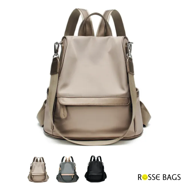【Rosse Bags】韓版休閒百搭防潑水牛津布後背包(防水包 現+預 黑色 / 卡其色 / 灰色)