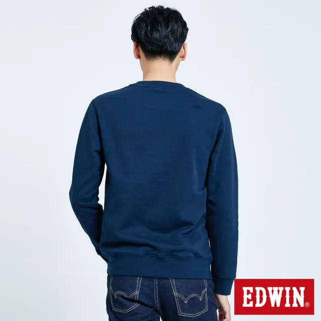 【EDWIN】男裝 毛線繡大E LOGO厚長袖T恤(丈青色)