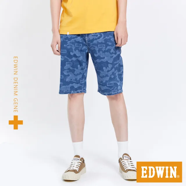 【EDWIN】男裝 PLUS+ JERSEYS迦績迷彩短褲(拔洗藍)