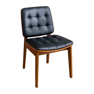 【BODEN】基維黑色皮革實木餐椅/單椅-柚木色